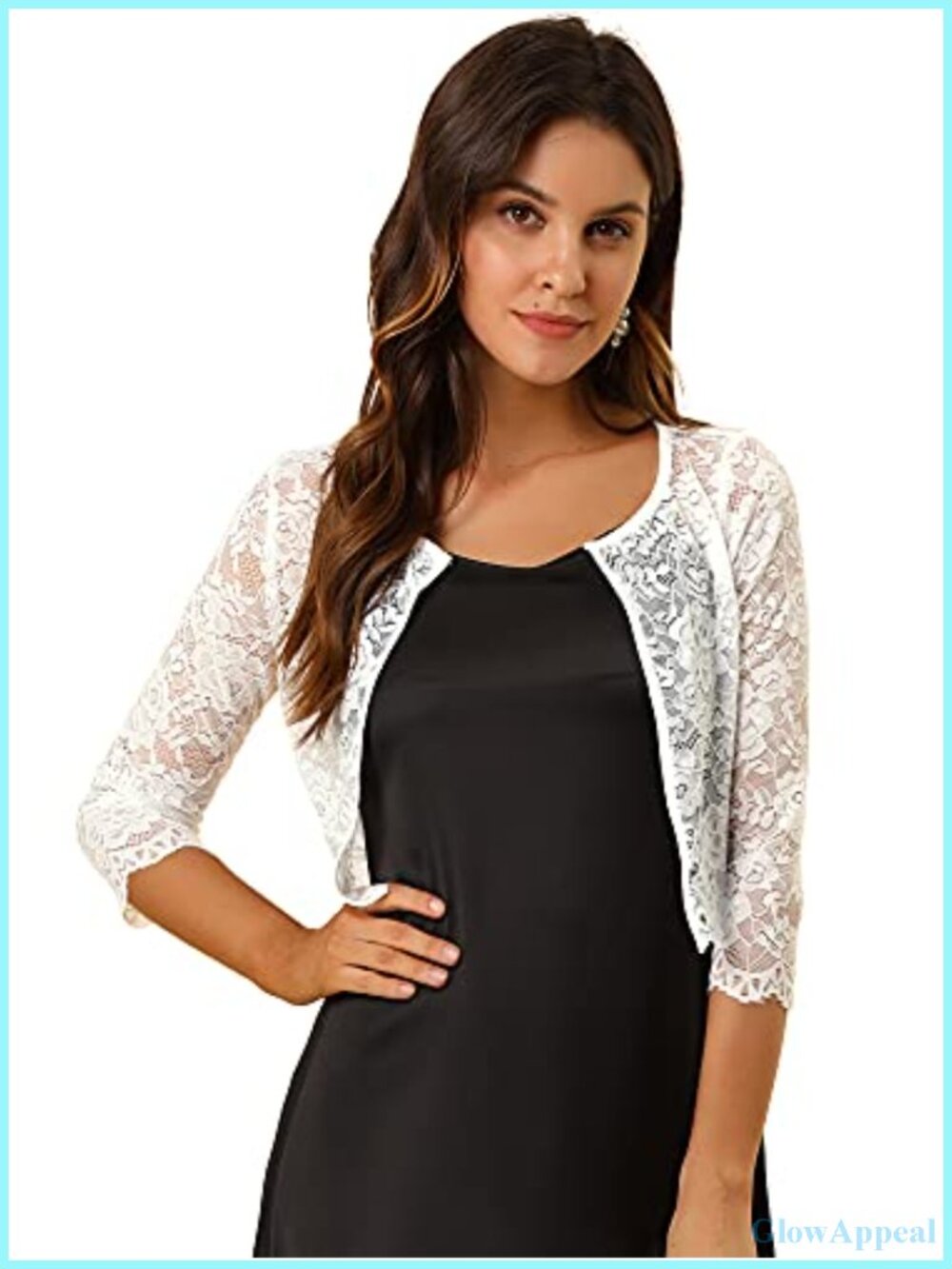 Lace Shrug 3/4 Sleeve Open Front Sheer Floral Bolero Cardigan